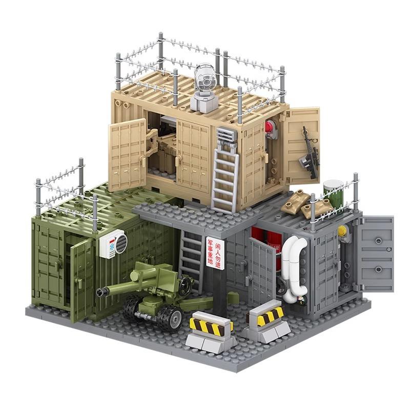 Military Building Blocks Weapon Equipment Warehouse Container Scene Soldier Warehouse Dormitory Fire-Pump Room Assembled Toys