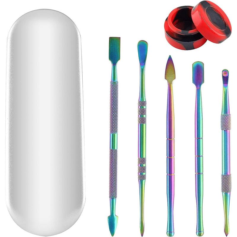 6PCS Wax Carving Tool, Stainless Steel Wax Tool Carving Tool Kit, Rainbow Sculpting Tool Spoon Carving Tool, Double-Headed, with Silica Gel Container, Rainbow