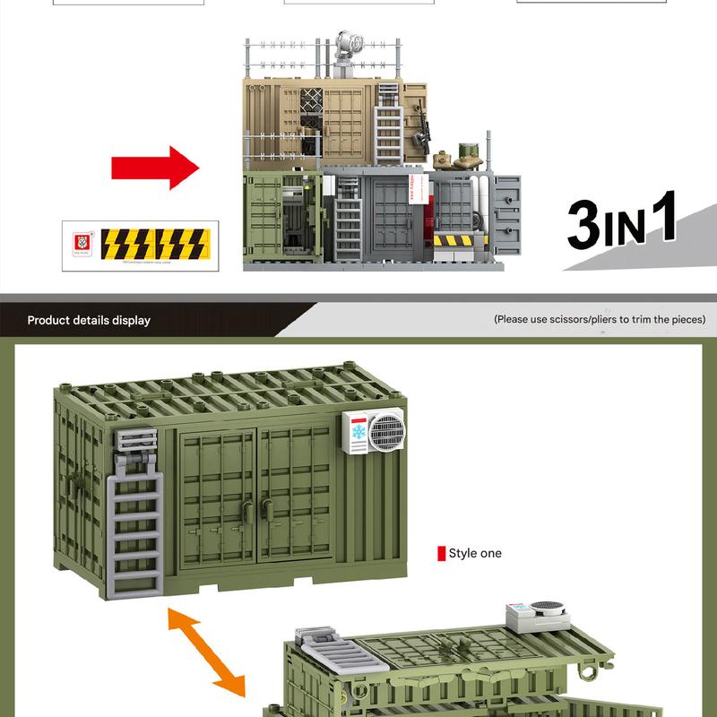 Military Building Blocks Weapon Equipment Warehouse Container Scene Soldier Warehouse Dormitory Fire-Pump Room Assembled Toys