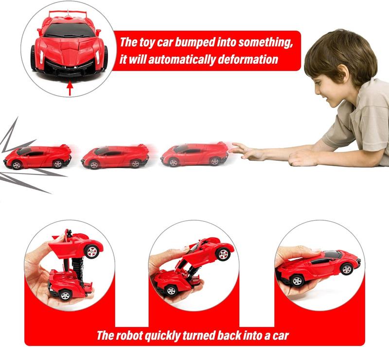 GROVIE Transforming Robot Car 2 in 1 Friction Model Toy Red Color | Deforming Transformer Car Toy | for Boys Girls Children Toy Best Gift for Christmas Birthday 3+ Years Old Red