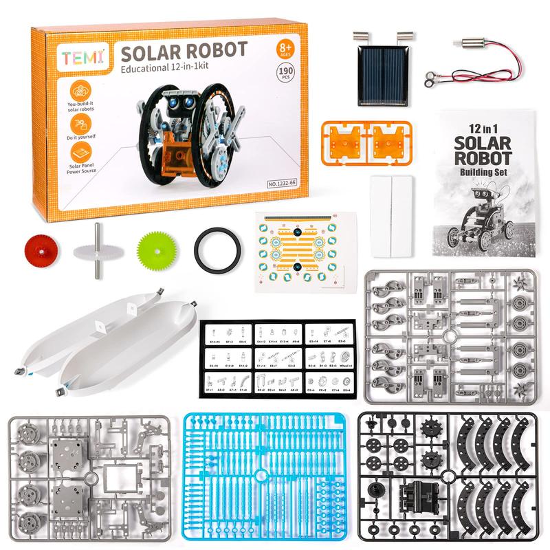 STEM Solar Robot Kit , 12-in-1 Educational STEM Science Experiment Toys, Solar Powered Building Kit DIY for