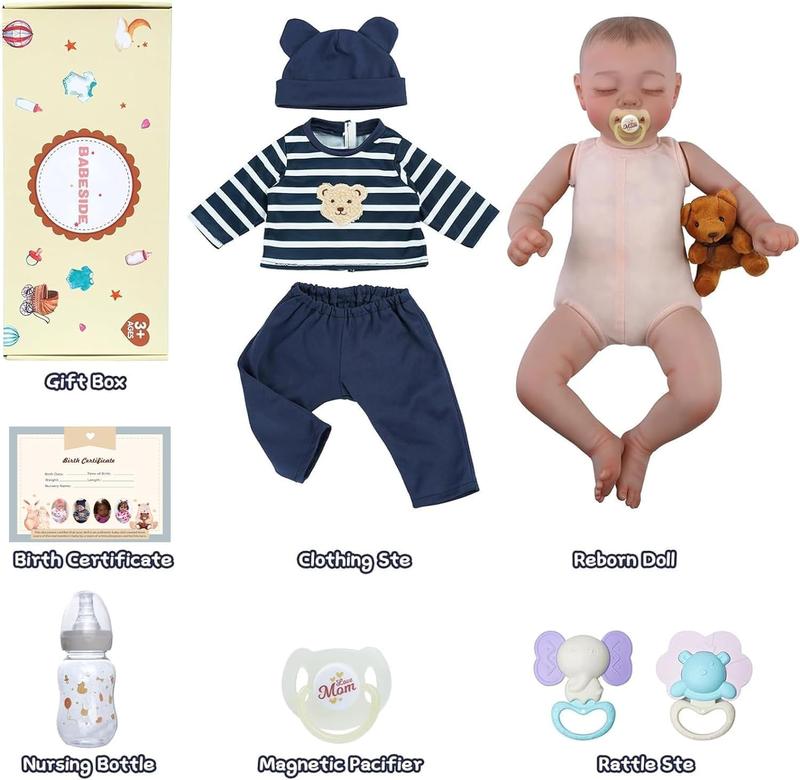 BABESIDE Lifelike Reborn Baby Dolls - 18-Inch Realistic-Newborn Baby Dolls Boy Soft Body Real Life Baby Dolls with Blue Pajamas Feeding Kit for Kids Age 3+ & Collection