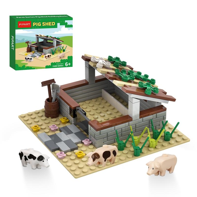 Farm Animal Pig Shed Pig House Building Set,Farm Field Set Building Blocks Plant Animal Crops Building Bricks Kit,Christmas Building Blocks Toy Gift