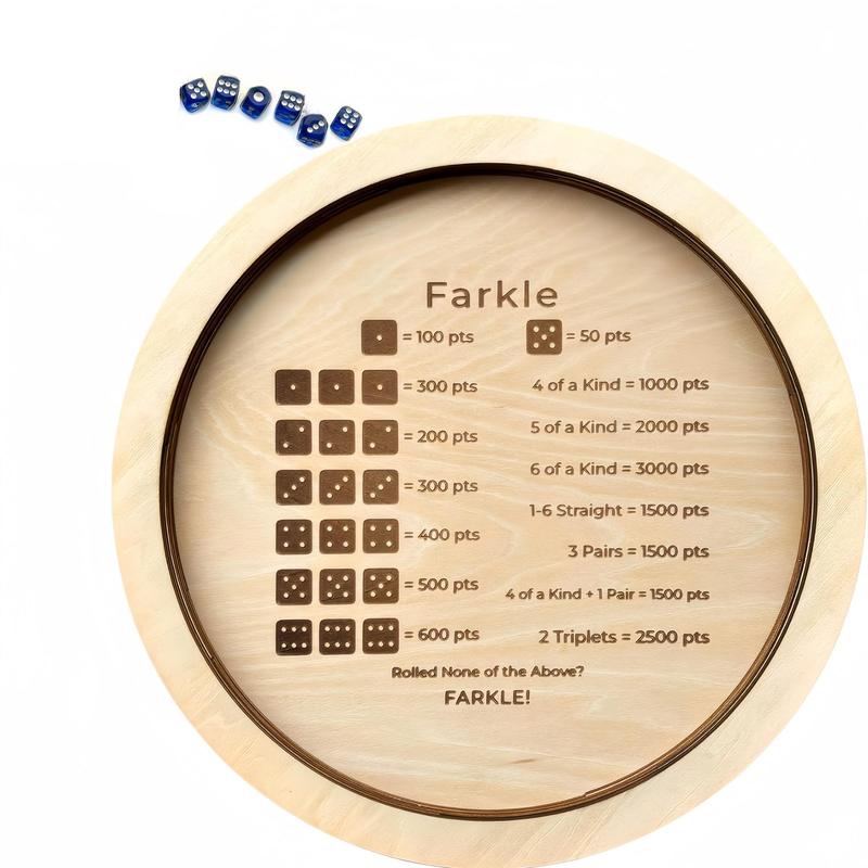 Wooden Dice Tray, 1 Count Round Dice Game with 6 Counts Dice, Party Game Supplies, Party Gift for Friend Family