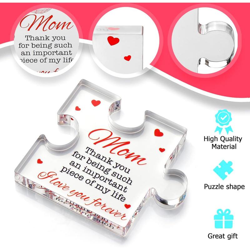 Birthday Gifts for Mom - Engraved Acrylic Block Puzzle Mom Present 4.1 x 3.5 inch - Cool Mom Presents from Daughter, Son, Dad - Heartwarming Mom Birthday Gift, Christmas