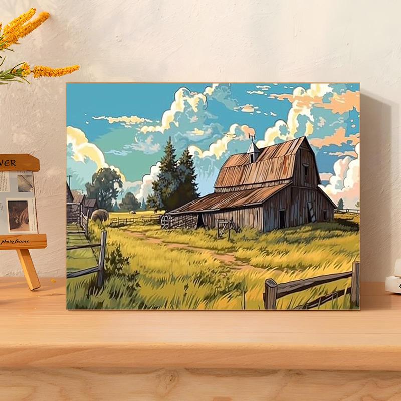 Farmhouse Pattern DIY Painting Kit without Frame, DIY Paint by Numbers Kit, Wall Art Decor for Home Living Room Bedroom