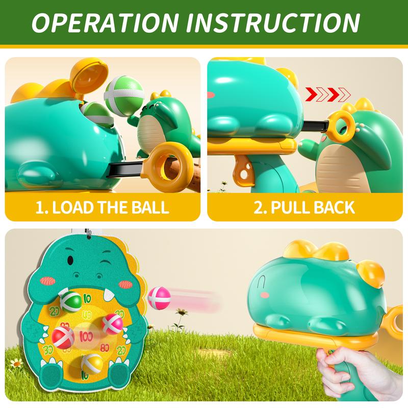 Dinosaur Ball Shooting Toy with Sticky Ball & Lovely Dinosaur Dart Board, Interactive Game for Outdoor Indoor Play