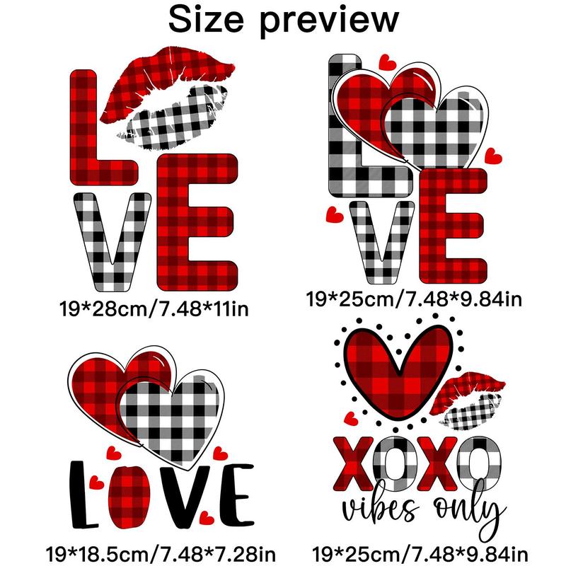 Heart Shaped Love Pattern Embossing Sticker, 4 Counts set DIY Heat Transfer Sticker, DIY Decorative Sticker for T-shirt, Jeans, Backpack, Hat, Christmas Gift