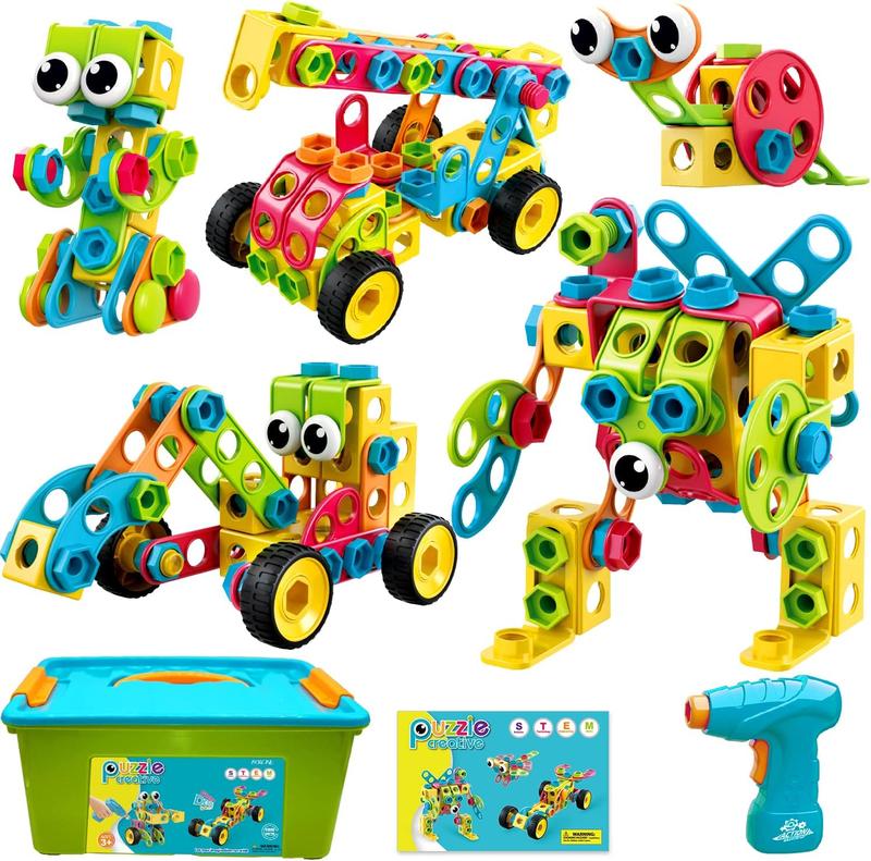 195 count Educational STEM Toys for Boys and Girls Ages 3 4 5 6 7 8 9 10 Construction Building Blocks Toy Building Sets Kids Toys Creative Activities Games with Storage Box