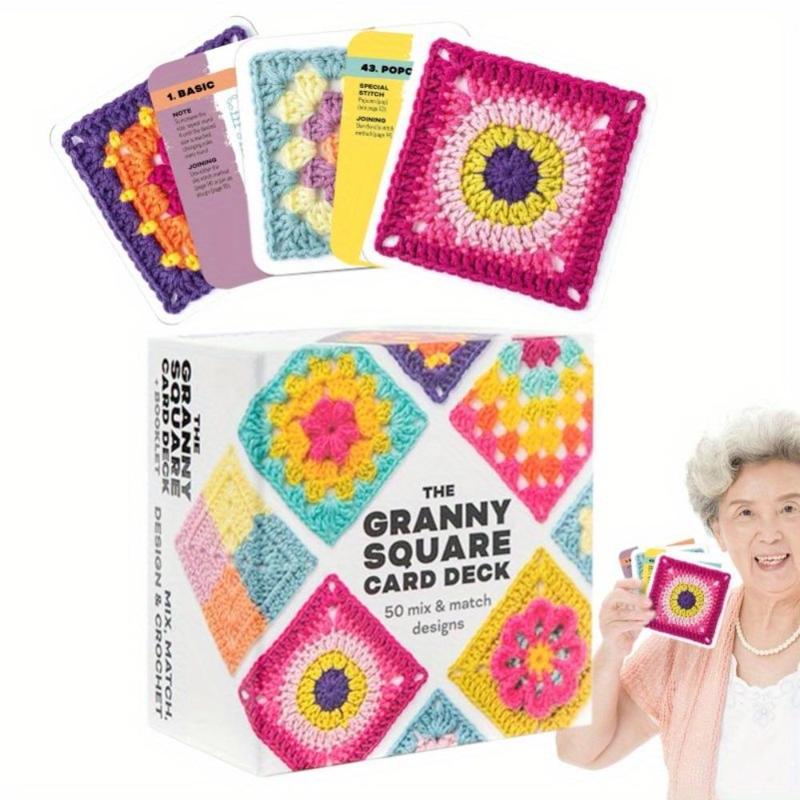 The Granny Square Card Deck, 1 Set 50 Mix & Match Designs Crochet Granny Squares Book for Christmas Gift, Crochet Kit for Beginners, DIY Crochet Kit