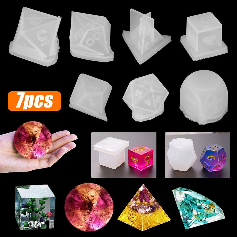 7Pcs Dice Shape Silicone Resin Mold - Polyhedral Game Dice Molds,Epoxy Resin Dice Molds for DIY Table Games,3D Silicone Mold Kit