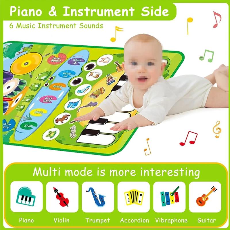 Piano Mat with Drum Toy for Kids, Develop Sense of Hearing, Exercise Physical Coordination Musical Learning Toys, Birthday Gifts for Boys Girls, Easy to Clean