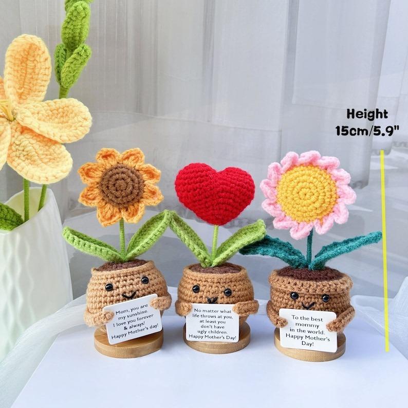 Handmade Crochet Sunflower Daisy Heart Shape Flower-Emotional Support Plant Gift-Mother's Day Gifts-Gifts for Mom-Love for Mom-Crochet Decor