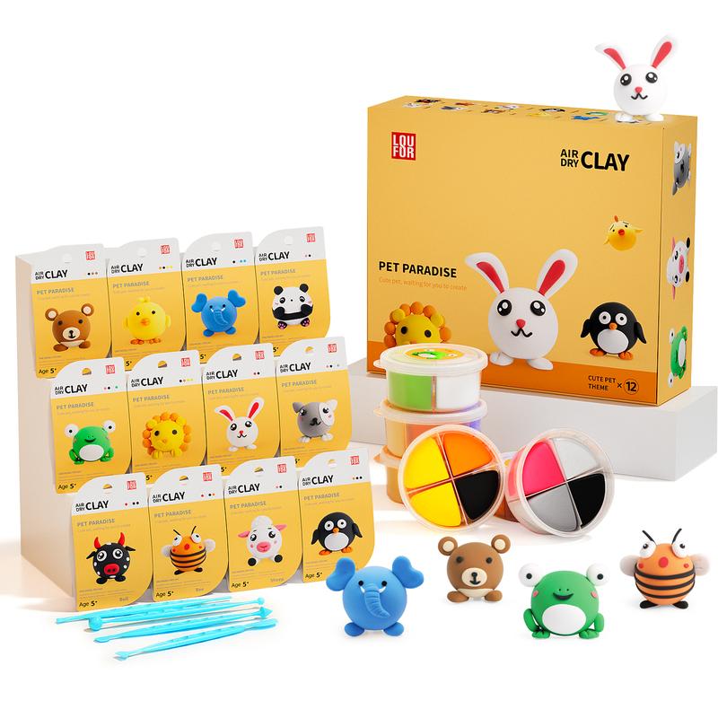 DIY Clay,Cute Pet Team-Air Dry Clay 12 boxes, Soft & Ultra Light, safe&Non-Toxic, DIY Craft Easy to use,Modeling Clay for  with Accessories, Tools and Tutorials