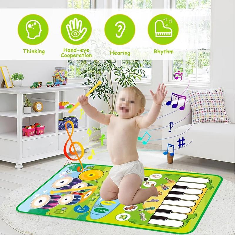 Piano Mat with Drum Toy for Kids, Develop Sense of Hearing, Exercise Physical Coordination Musical Learning Toys, Birthday Gifts for Boys Girls, Easy to Clean