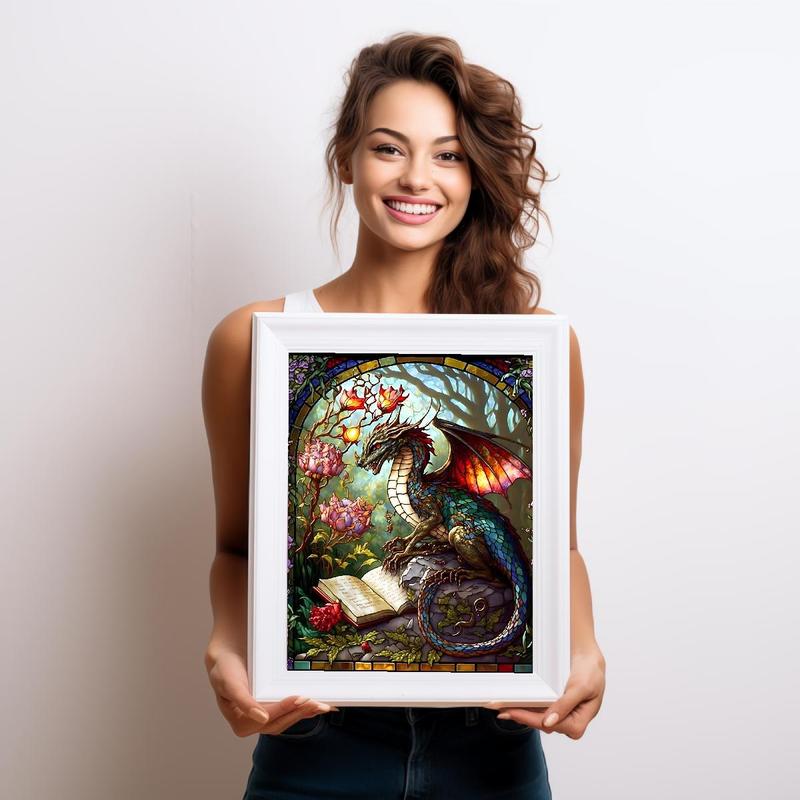 Dragon Pattern Diamonds Art Colorful Painting Kit without Frame, DIY Rhinestone Decor Art Crafts Set, DIY Home Wall Ornaments for Bedroom Living Room