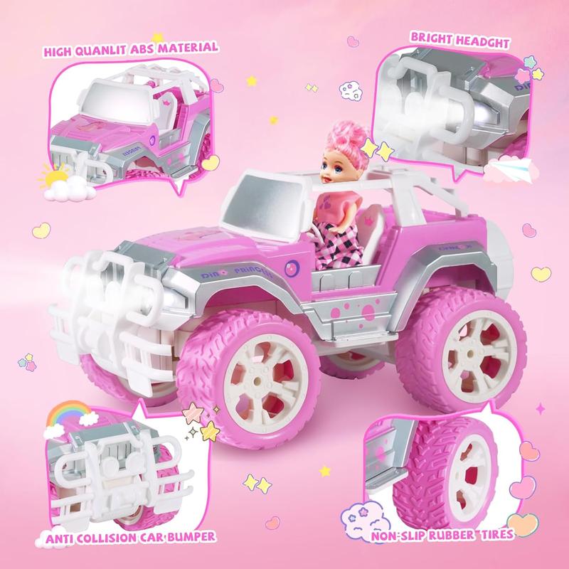 Pink Cars 1:16 Scale RC Jeep with Doll - Remote Control Car for Girls | 80-Minute Playtime | 2.4GHz All-Terrain Truck for 4-5 6-7 8-10 Years Old,ox14