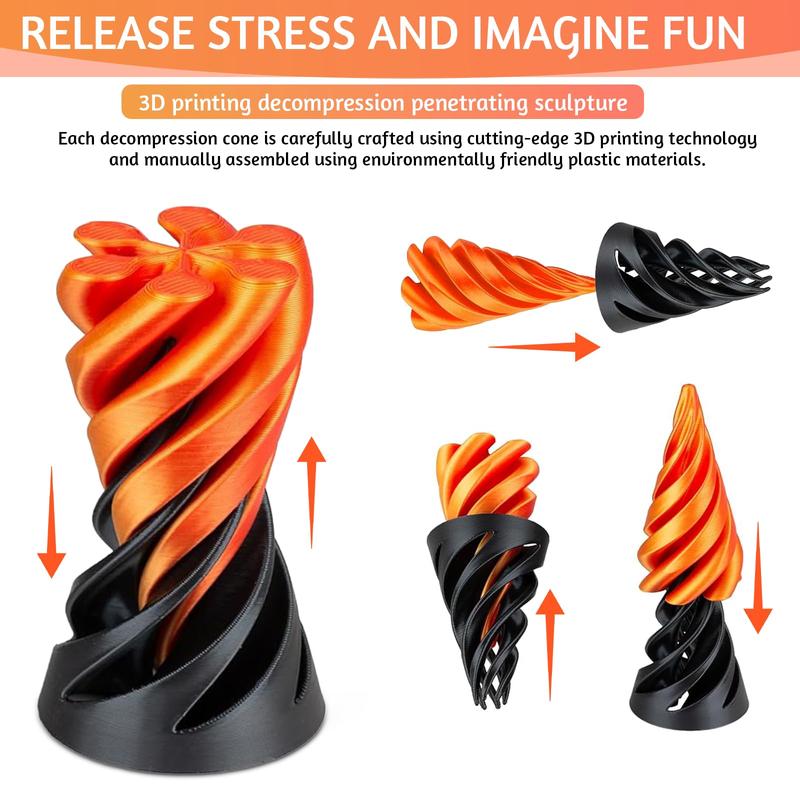 3D Printed Spiral Cone Fidget Toy with Impossible Pyramid Design – Mini Cone for Anxiety Relief, Stress Relief, and Relaxation