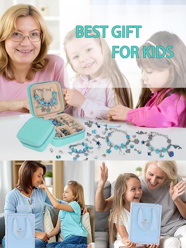 Marine Life Themed Beads & Flower Charms Set, DIY Jewelry Making Kit for Bracelet Making, Perfect for Kids' Gifts