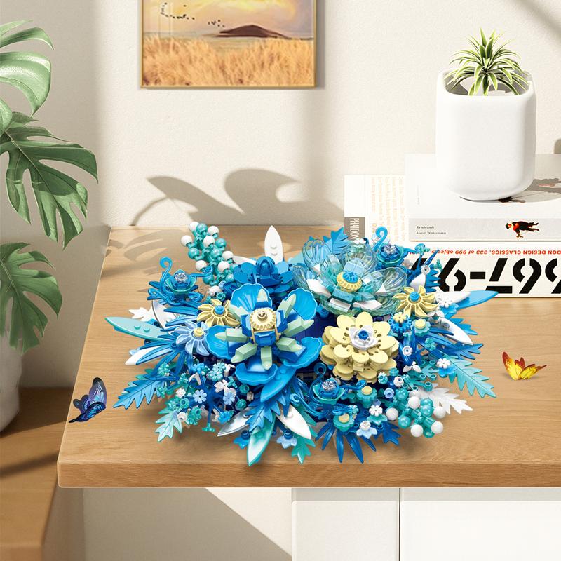 DIY simulation of flowers, plants, potted plants, flower bouquets, assembly of building blocks, flower arrangement toys, desktop home decoration