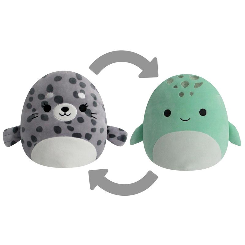 Squishmallows Original FlipAMallows, 12-Inch Odile Grey Seal and Cole Teal Turtle, Collectible Plush Toy, Ultrasoft, High-quality,