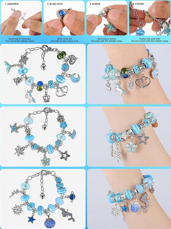 Marine Life Themed Beads & Flower Charms Set, DIY Jewelry Making Kit for Bracelet Making, Perfect for Kids' Gifts