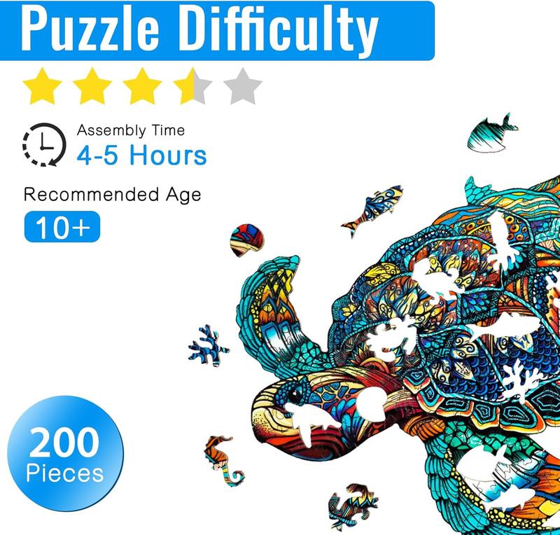 Wooden Puzzles for Adults - Sea Turtle Wooden Jigsaw Puzzles for Adults - Unique Animal Shape Wood Cut Puzzles Relax Puzzles (M-11.8 * 10in - 200psc)