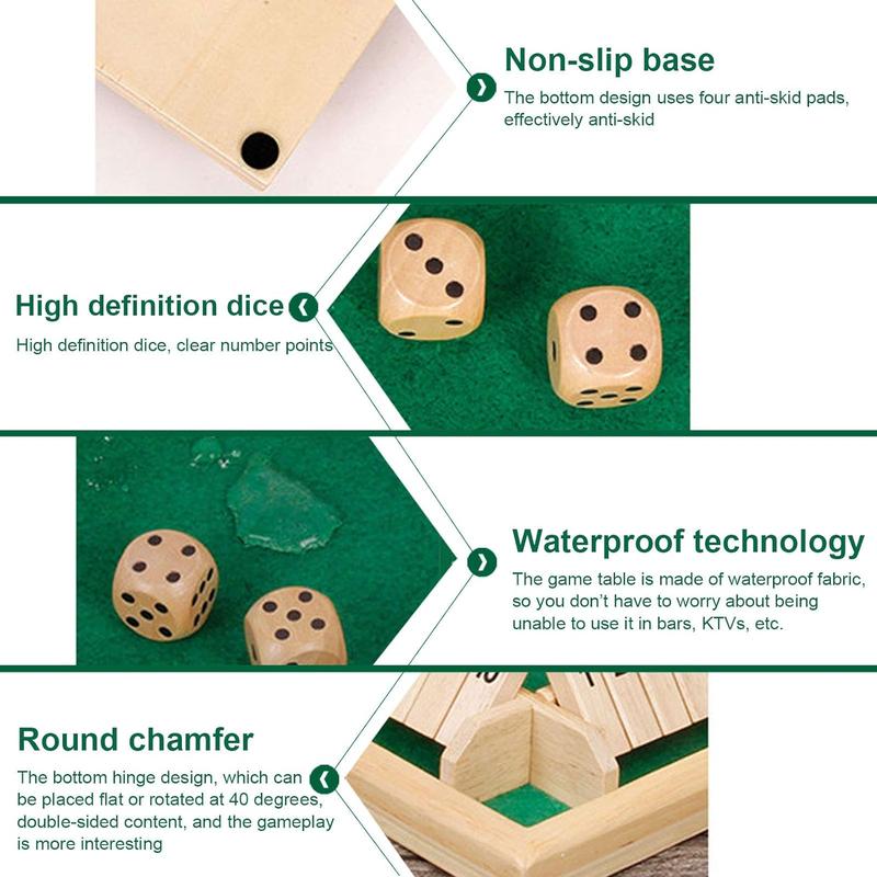 Wooden Shut The Box Dice Game, Board Table Math Game with 8 Dice and Shut-The-Box Instructions for Kids Adults, Family Classroom Home or Pub (9 Inches)