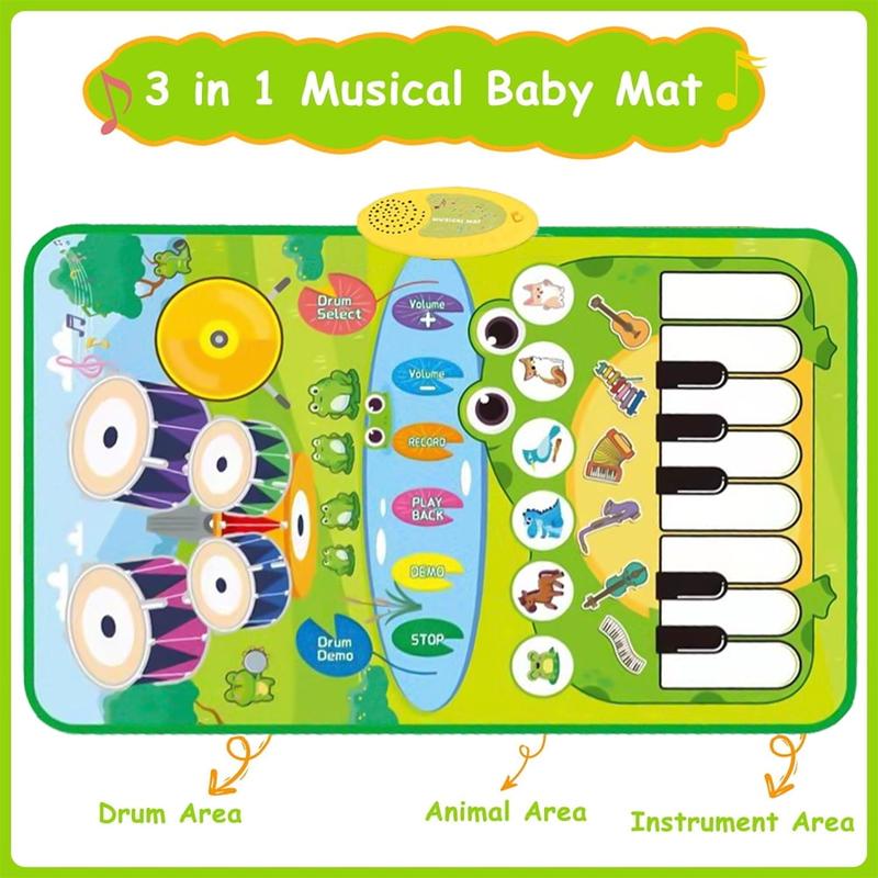 Piano Mat with Drum Toy for Kids, Develop Sense of Hearing, Exercise Physical Coordination Musical Learning Toys, Birthday Gifts for Boys Girls, Easy to Clean