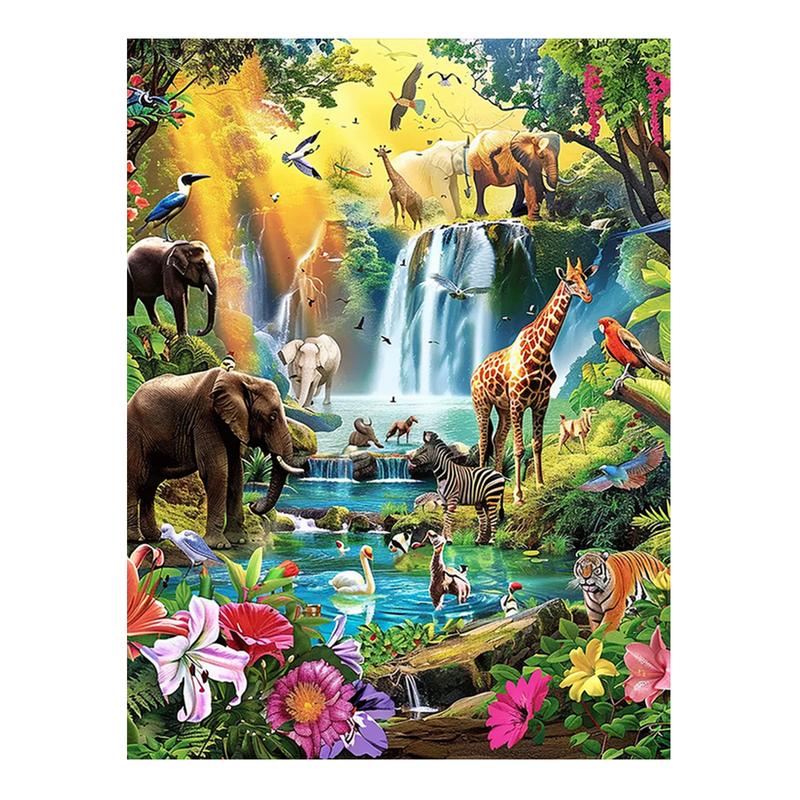 Animal Park Waterfall Diamond Painting Kits for Adults, Funny Animals 5D DIY Diamond Art Kits Full Drill Diamond for Gift Wall Decor Gem Arts