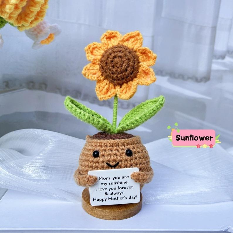 Handmade Crochet Sunflower Daisy Heart Shape Flower-Emotional Support Plant Gift-Mother's Day Gifts-Gifts for Mom-Love for Mom-Crochet Decor