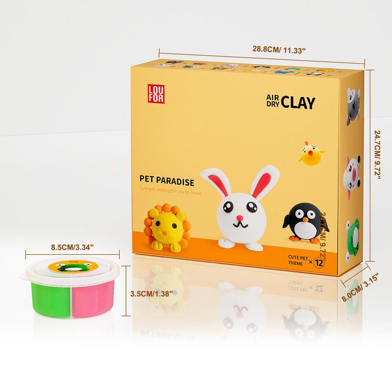 DIY Clay,Cute Pet Team-Air Dry Clay 12 boxes, Soft & Ultra Light, safe&Non-Toxic, DIY Craft Easy to use,Modeling Clay for  with Accessories, Tools and Tutorials