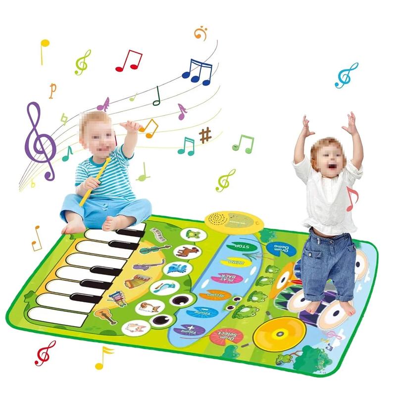 Piano Mat with Drum Toy for Kids, Develop Sense of Hearing, Exercise Physical Coordination Musical Learning Toys, Birthday Gifts for Boys Girls, Easy to Clean