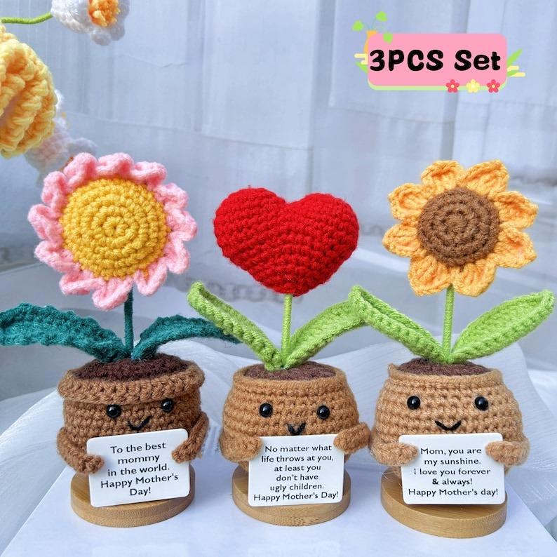 Handmade Crochet Sunflower Daisy Heart Shape Flower-Emotional Support Plant Gift-Mother's Day Gifts-Gifts for Mom-Love for Mom-Crochet Decor