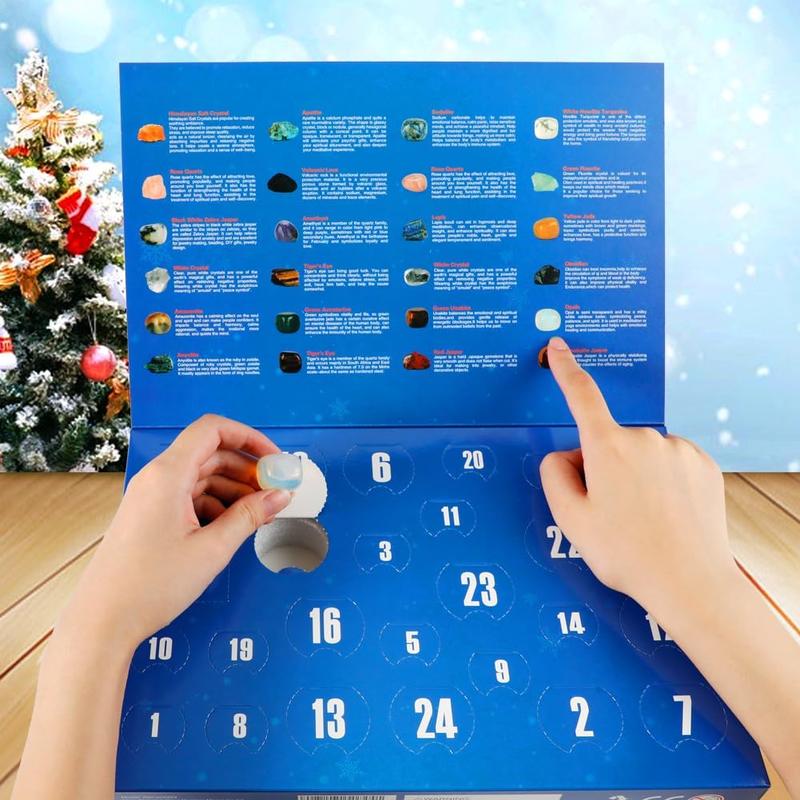 2024 Gemstone Advent Calendar - 24-Day Christmas Countdown with Natural Crystals & Gemstones, Rock Collection Kit for Kids & Adults, Perfect Gift for Geology Enthusiasts