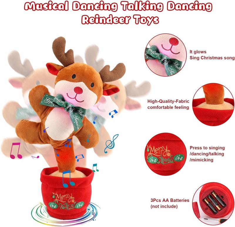 EMOIN Christmas Dancing Toy Talking Singing Plush Toy boys and girls Plush Repeating Toy Imitating Interactive Toys Christmas gift