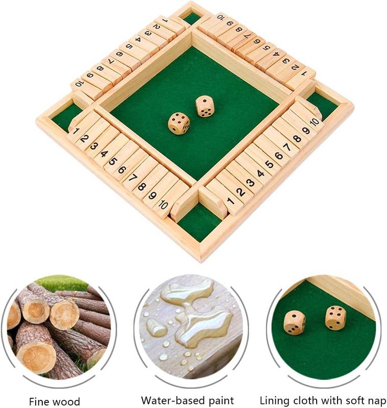 Wooden Shut The Box Dice Game, Board Table Math Game with 8 Dice and Shut-The-Box Instructions for Kids Adults, Family Classroom Home or Pub (9 Inches)