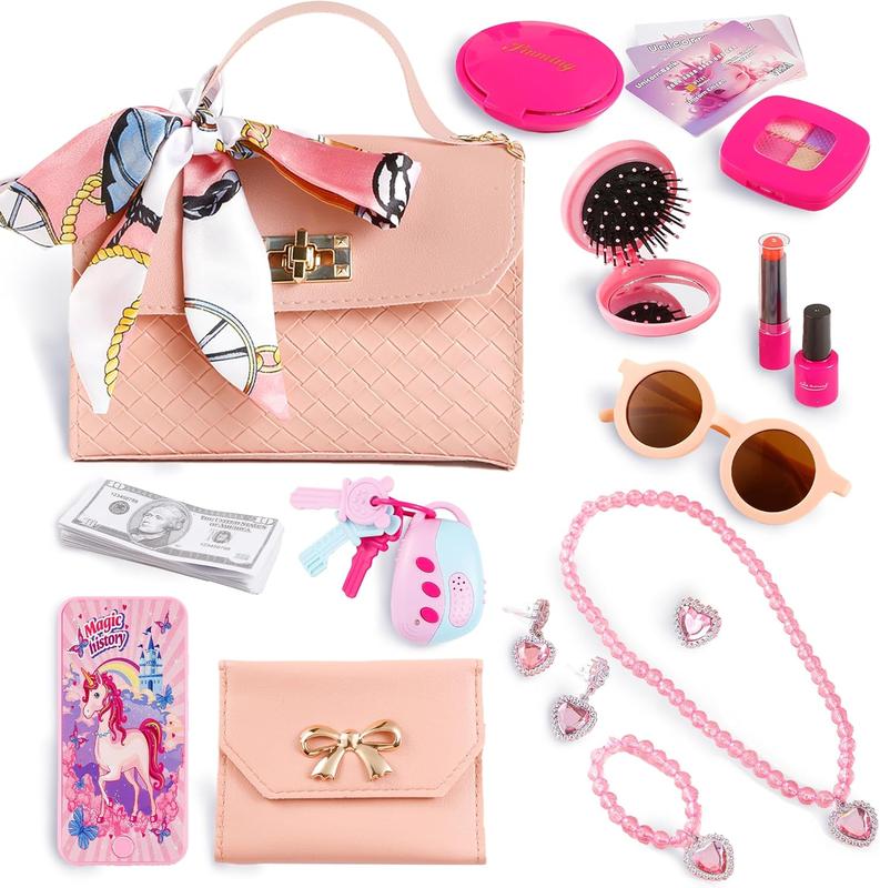 Christmas Gift  36Pcs Little Girl Cosmetics Set with Handbag, Wallet, Mobile Phone, Key, and More - Christmas Gift for Girls Over 3-12 Years Old