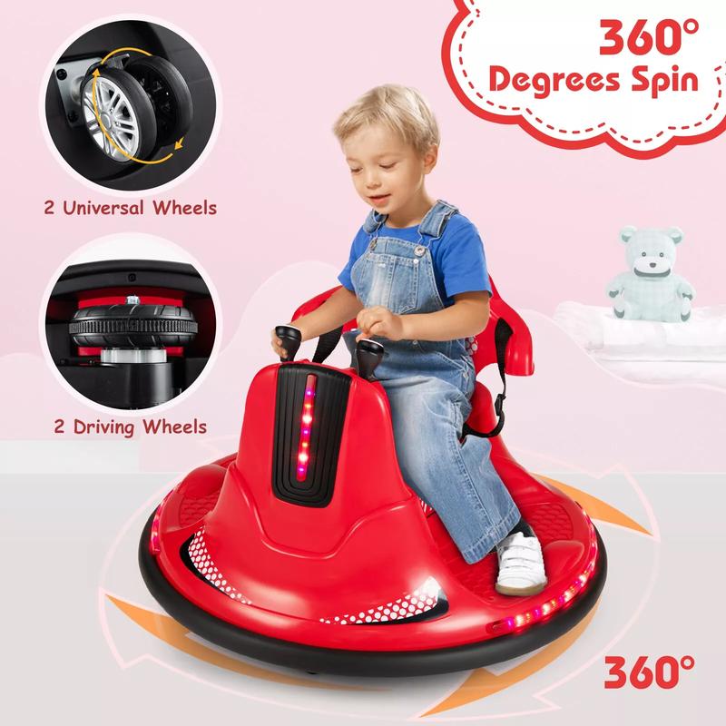 Kids Bumper Car, 12V Electric Ride on Bumper Car w 2 Driving Modes, Music,Adjustable Safety Belt, LED Lights, 360 Degree Spin, Slow Start Function, Soft Bumper for 37-95 Months Old Baby Toddlers，Holiday Gift