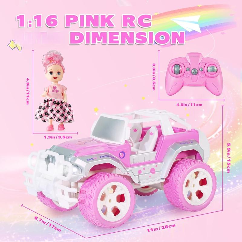 Pink Cars 1:16 Scale RC Jeep with Doll - Remote Control Car for Girls | 80-Minute Playtime | 2.4GHz All-Terrain Truck for 4-5 6-7 8-10 Years Old,ox14