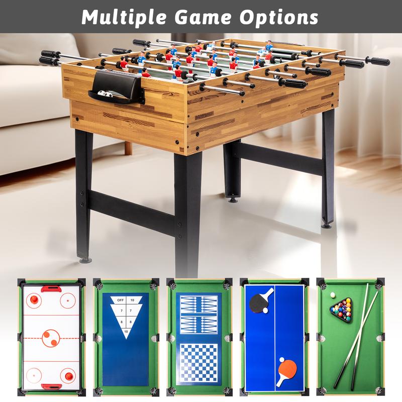 SULIVES 2x4ft 13-in-1 Combo Game Table Set for Home,Combination Tables for Game Room, Friends & Family w Hockey, Football, Billiards, Ping Pong, Shuffleboard, Chess, Checkers, Backgammon, Ring toss