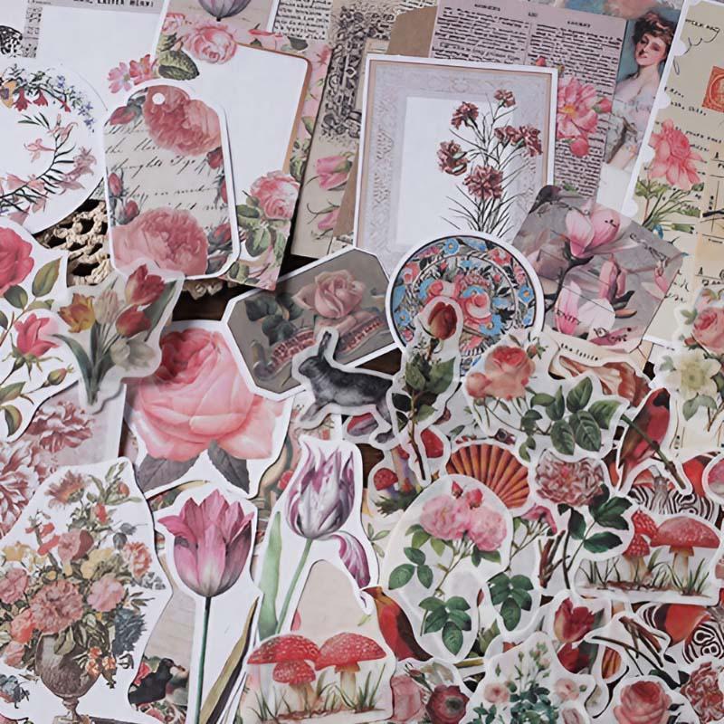 Vintage Flower Pattern Decorative Paper, 200pcs set Scrapbooking & Stamping Material Paper, DIY Decorative Paper for Scrapbooking & Journal Making