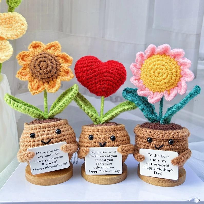 Handmade Crochet Sunflower Daisy Heart Shape Flower-Emotional Support Plant Gift-Mother's Day Gifts-Gifts for Mom-Love for Mom-Crochet Decor