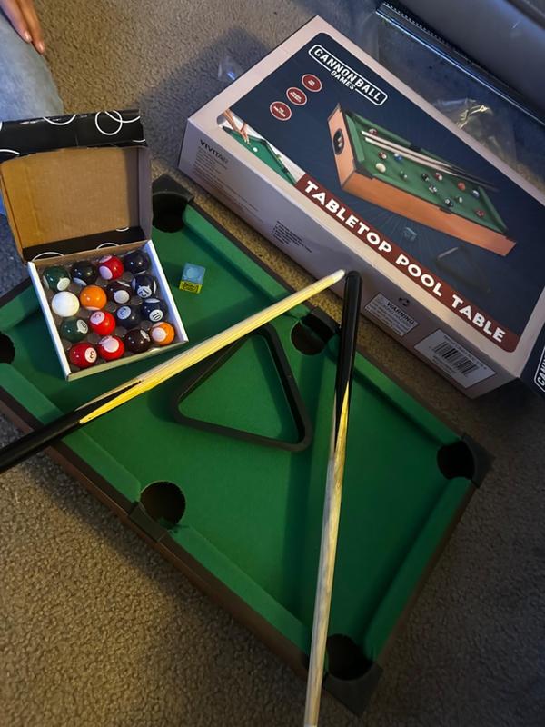 Cannonball Games Tabletop Mini Pool Table Set with Balls and Poles - Portable and Convenient for Fun with Friends