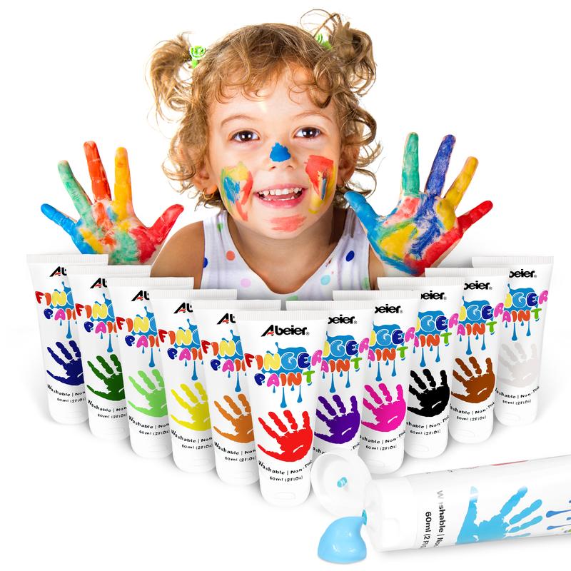 ABEIER Washable Finger Paint for Toddlers, Safe Non-Toxic, 12 Vibrant Colors (1.21fl oz), Baby Safe Paint for Hand and Feet, Mess Free Art Supplies for Kids, Preschool Learning Gifts, Ages 1-3 4 5 6+