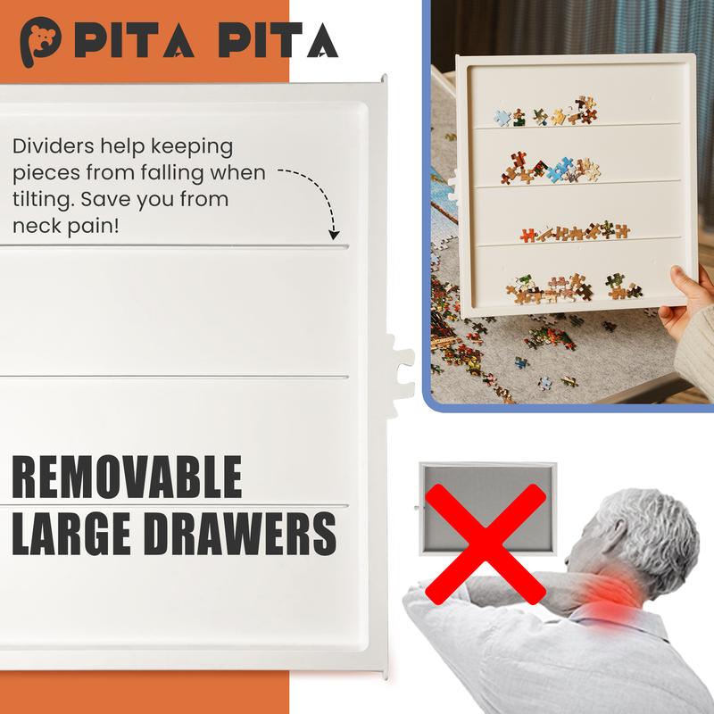 PITAPITA 1000pc Rotating Puzzle Board with Drawers and Cover, 1500 2000pc Portable Dual-sided Lazy-Susan Spinning Tilting Puzzle Table 35”x27“ Gift