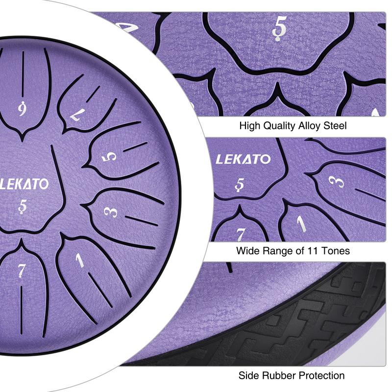 LEKATO Steel Tongue Drum 6 Inch 11 Note, Tongue drum D Major Handpan Drum for Meditation Yoga Musical Education, Handpan drum for Families Friends