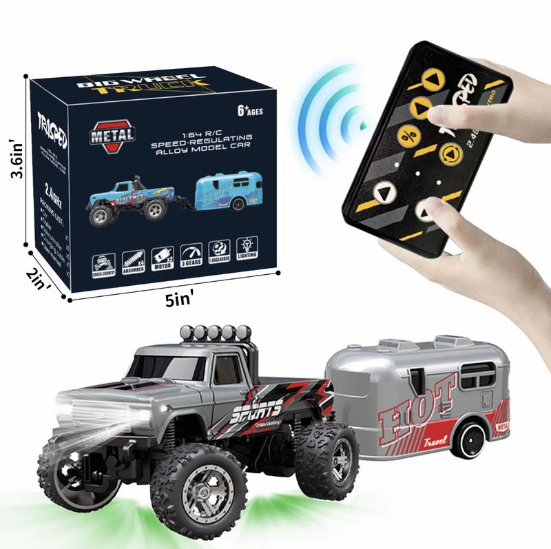 COOLLECT 1 64Mini RC Monster Truck, alloy big wheel truck, 2.4HZ RC car, remote control RWD off-road vehicle, USB rechargeable, body headlight, taillight, chassis light. Suitable for all terrains, holiday gifts for children, Christmas gifts