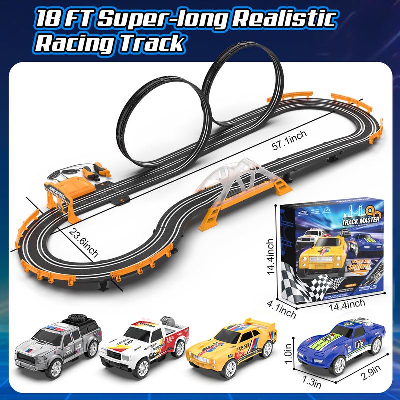 Slot Car Race Track Sets for Boys,Race Car Track with 4 High-Speed Slot Cars,Battery or Electric Car Track,Dual Racing Game Lap Counter Track Sets,Toys Gifts for Boys Girls Ages 4 5 6 7 8-12 toy  race