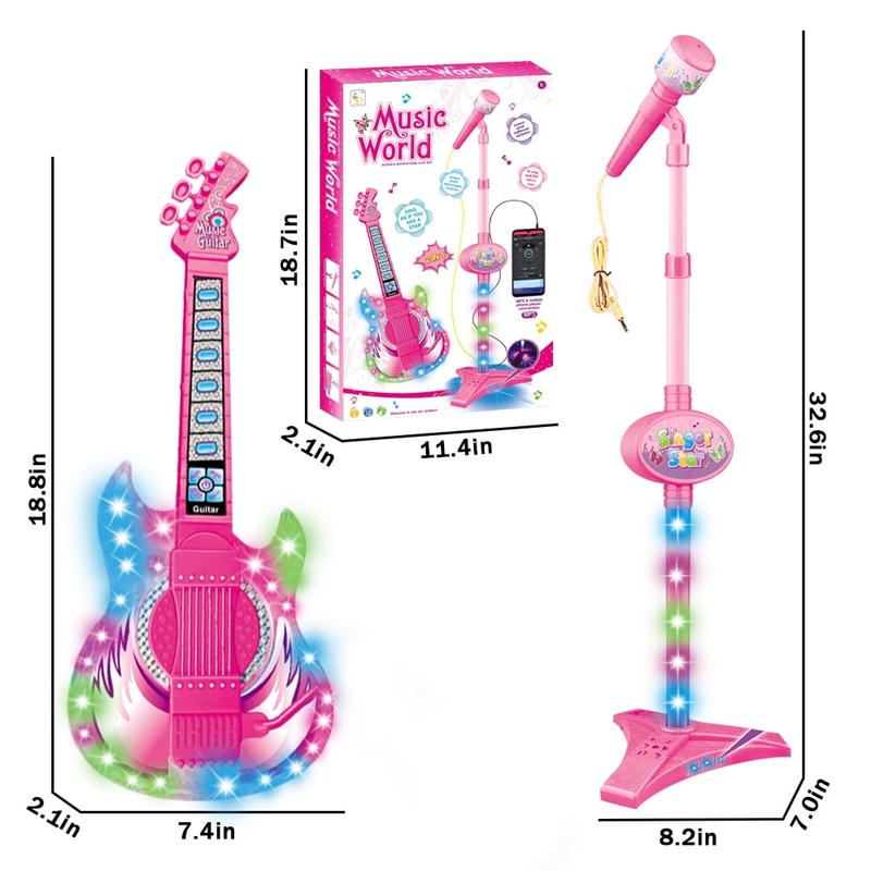 Fun Musical Toy for Kids 3 4 5 6 7 Years, Lightweight Pretend Play Microphone Guitar Instrument Toys, Birthday Gifts for Girls 3-7